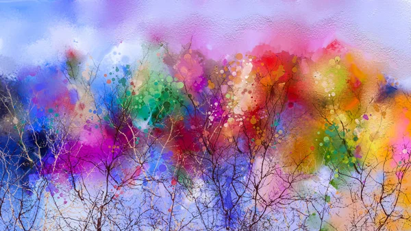 Paisagem Pintura Óleo Colorida Abstrata Sobre Tela Semi Resumo Árvore — Fotografia de Stock