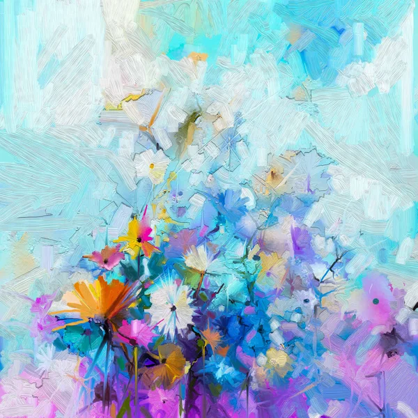 Abstract Floral Olie Kleur Schilderen Handgeschilderde Bloemen Geel Rood Zachte — Stockfoto