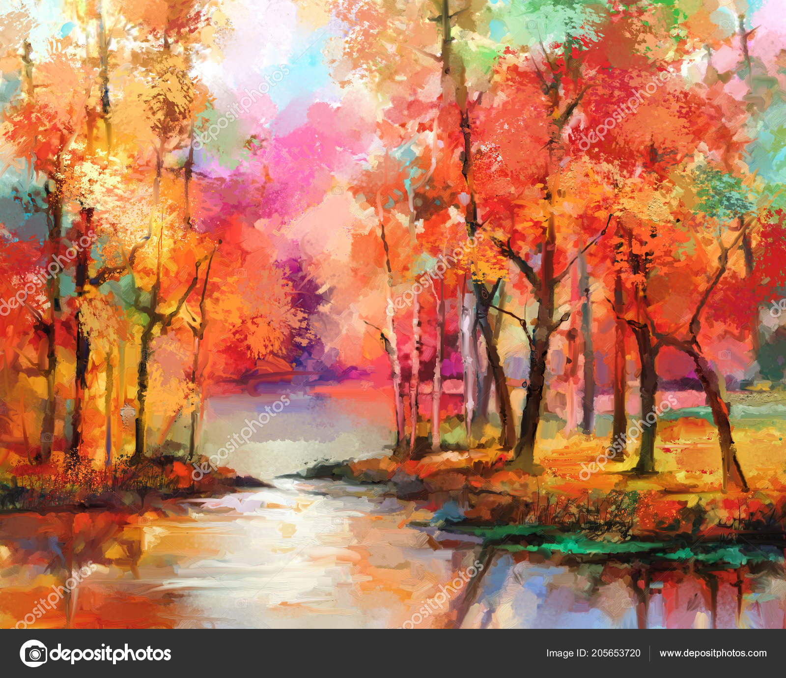 秋の風景 acrylic 彩画 印象派