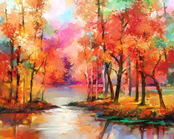 Oil Painting Colorful Autumn Trees Semi Abstract Image Forest Aspen — Stock Photo, Image