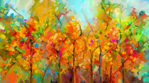 Peinture Huile Abstraite Colorée Paysage Sur Toile Semi Abstrait Arbre — Photo