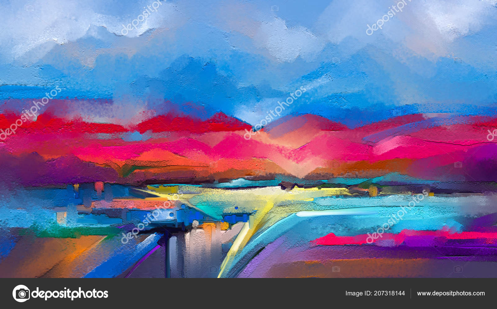 Abstract Oil Painting Landscape Colorful Blue Purple Sky Oil Painting Stock  Photo by ©Nongkran_ch 207318144