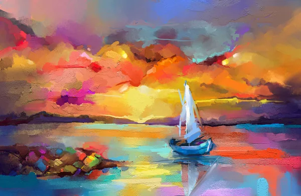 Colorful Oil Painting Canvas Texture Impressionism Image Seascape Paintings Sunlight — Stock Photo, Image