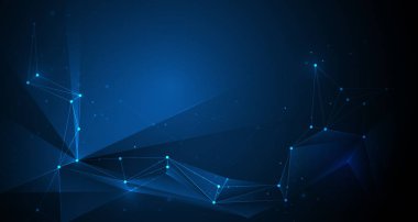 Çizgiler, geometrik, Çokgen, üçgen desen illüstrasyon soyut moleküller. Vektör tasarım ağ iletişim teknolojisi koyu mavi zemin üzerine. Dijital futuristik bilim teknoloji kavramı