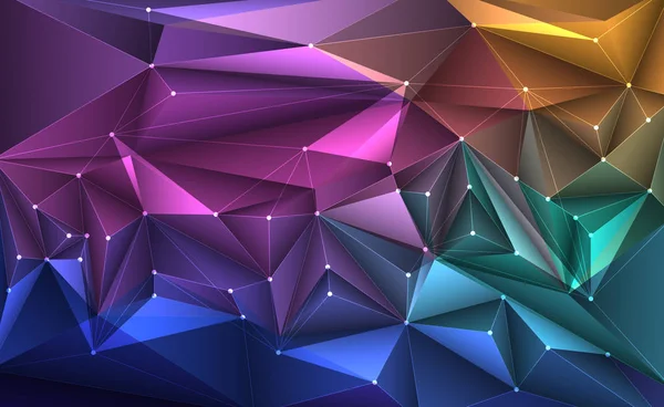 矢量3D 图解几何 多边形 三角形图案与分子结构 带蓝色紫色的多边形 黄色背景 抽象科学 未来主义 网络连接概念 — 图库矢量图片