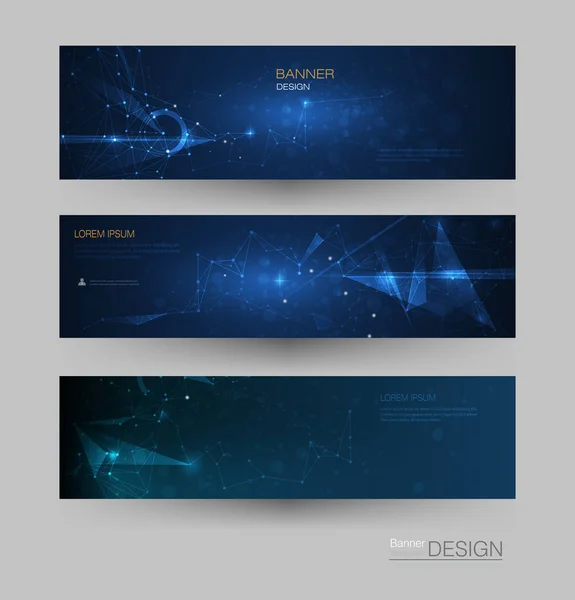 Abstract Molecules Banner Set Line Geometric Polygon Fondo Red Diseño — Archivo Imágenes Vectoriales