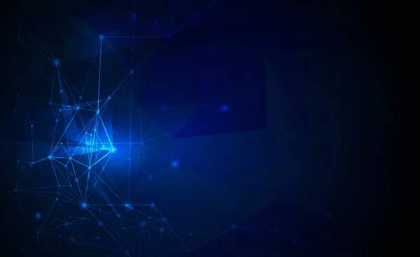 イラスト ライン 幾何学的 多角形 三角形のパターン抽象分子 ベクトルは 暗い青色の背景にネットワーク通信技術をデザイン 未来デジタル科学技術の概念 — ストックベクタ