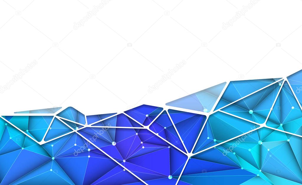 Vector 3D Illustration Geometric, Polygon, Line,Triangle pattern shape with molecule structure. Polygonal with red, blue background. Abstract science, futuristic, network connection concept