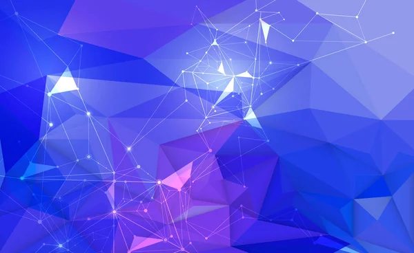 矢量3D 图解几何 多边形 三角形图案与分子结构 带蓝色紫色背景的多边形 抽象科学 未来主义 网络连接概念 — 图库矢量图片