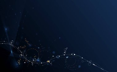 Daireler, çizgiler, geometrik, çokgen, illüstrasyon soyut moleküller üçgen desen. Vektör tasarım ağ iletişim teknolojisi koyu mavi zemin üzerine. Dijital futuristik bilim teknoloji kavramı