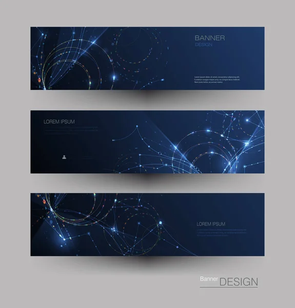 Abstract Moleculen Banners Set Met Cirkels Lijnen Geometrische Veelhoek Vector — Stockvector