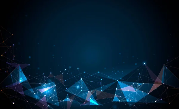 图解抽象分子与线 多边形 三角形图案 矢量设计网络通信技术的深蓝色背景 未来数字科技理念 — 图库矢量图片