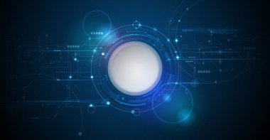 Devre kartı ile vektör tasarım 3d kağıt daire. Mühendislik, bilim, teknoloji arka plan illüstrasyon soyut modern futuristik. Merhaba teknoloji dijital bağlanmak, iletişim, yüksek teknoloji kavramı