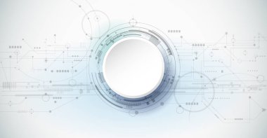 Devre kartı ile vektör tasarım 3d kağıt daire. Mühendislik, bilim, teknoloji arka plan illüstrasyon soyut modern futuristik. Merhaba teknoloji dijital bağlanmak, iletişim, yüksek teknoloji kavramı