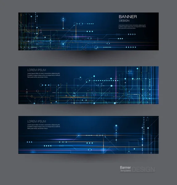 Vector Banner Set Design Áramkör Illusztráció Absztrakt Modern Futurisztikus Mérnöki — Stock Vector