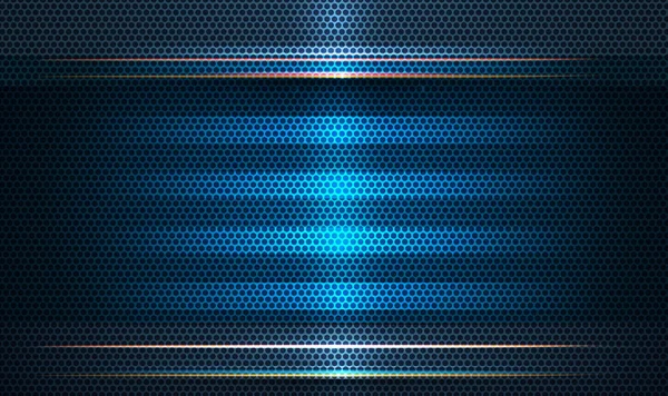 抽象的な青と黒の光線と光沢のあるラインの金属のイラスト 金属製のフレームの背景のデザイン バナー テンプレート ベクトル デザイン現代のデジタル技術のコンセプト — ストックベクタ