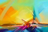 Картина, постер, плакат, фотообои "abstract colorful oil, acrylic paint brush stroke on canvas texture. semi abstract image of landscape painting background. oil modern contemporary wall art paintings. artwork colorful for background", артикул 240329622