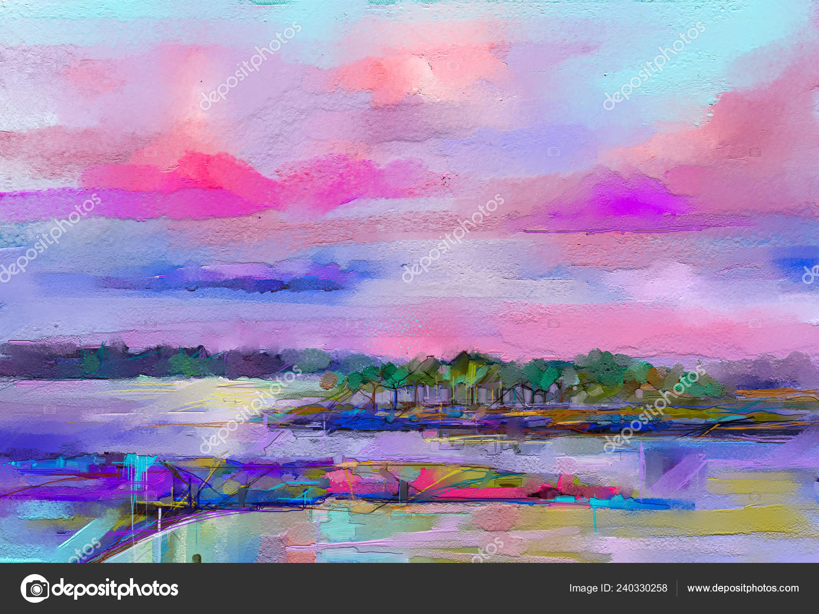 Abstract Oil Painting Landscape Colorful Blue Purple Sky Oil Painting Stock Photo Image By C Nongkran Ch