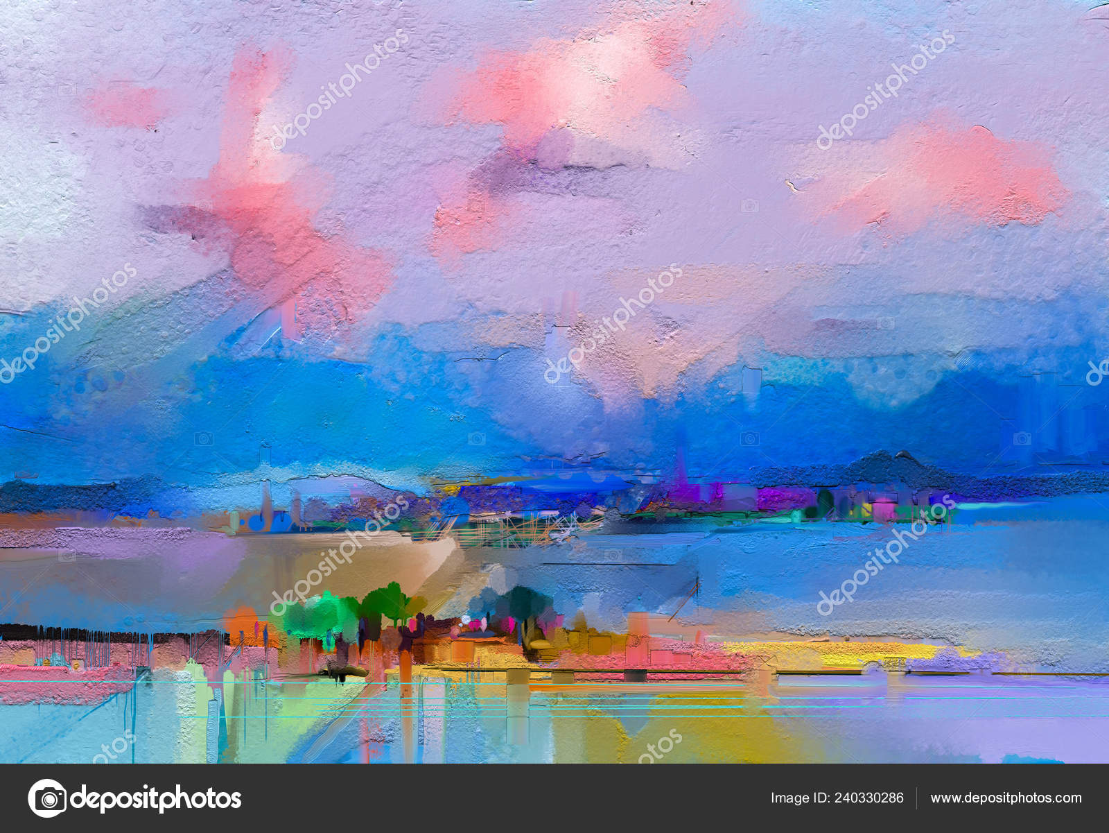 Abstract Oil Painting Landscape Colorful Blue Purple Sky Oil Painting Stock Photo Image By C Nongkran Ch
