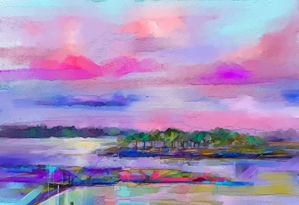 抽象的なカラフルな油絵の風景.— ストックイラストレーション by