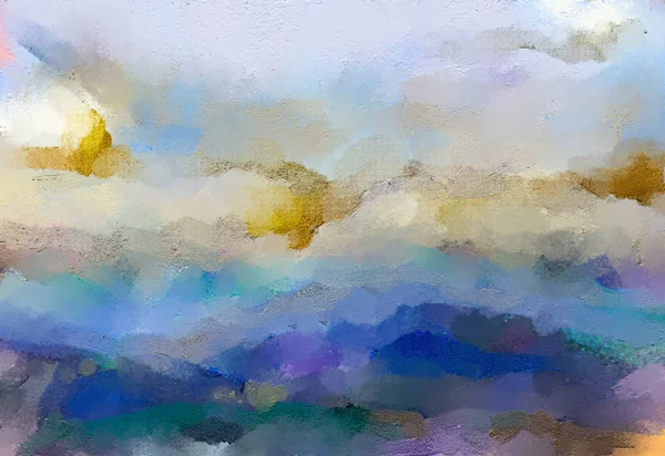 摘要油画风景画五彩斑斓的蓝紫色天空油画在帆布上的户外半抽象树抽象