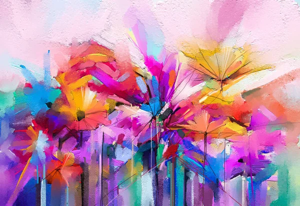 Soyut Renkli Yağ Bahar Çiçeğinin Akrilik Resmi Elle Boyanmış Fırça — Stok fotoğraf
