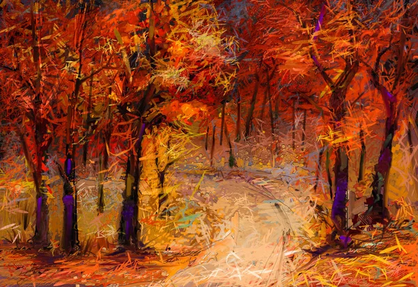 Oil Painting Colorful Autumn Trees Semi Abstract Image Forest Aspen — Stock Photo, Image