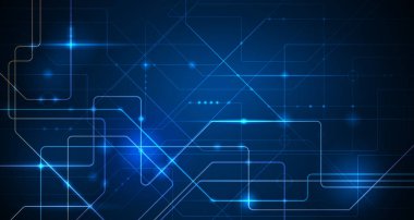 Vektör çizim teknoloji çizgi deseni üzerinde koyu mavi arka plan ile. Modern yüksek teknoloji dijital teknoloji kavramı. Soyut internet iletişim, gelecekteki bilim tekno tasarım arka planı için