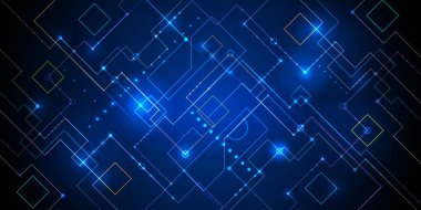 Vektör çizim teknoloji çizgi deseni üzerinde koyu mavi arka plan ile. Modern yüksek teknoloji dijital teknoloji kavramı. Soyut internet iletişim, gelecekteki bilim tekno tasarım arka planı için