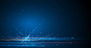 Vektör çizim molekül ile çizgi, hız hareket desen ve hareket üzerinde koyu mavi arka plan bulanıklık. Yüksek teknoloji dijital teknoloji kavramı. Soyut internet, fütüristik tekno tasarım arka plan