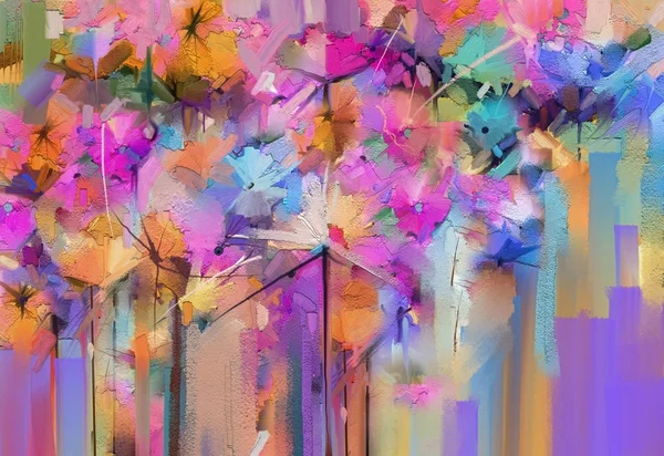 Abstracto Óleo Colorido Pintura Acrílica Flor Primavera Pincelada Mano Sobre —  Fotos de Stock