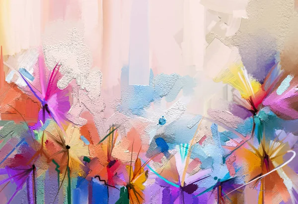 Abstract Kleurrijke Olie Acryl Schilderen Van Lente Bloem Handgeschilderde Penseelstreek — Stockfoto