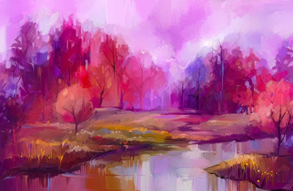 Autumn, Fall season nature background. Hand Painted Impressionist, outdoor landscape — Stock Photo, Image
