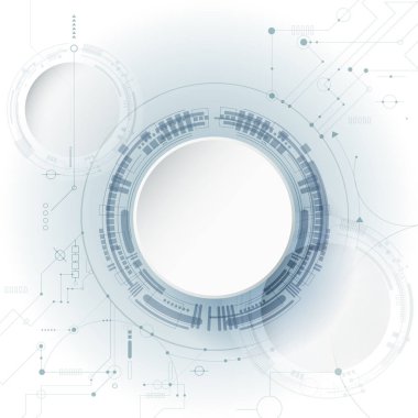 Devre kartı ile vektör tasarım 3d kağıt daire. İllüstrasyon soyut modern futuristik, mühendislik, bilim, teknoloji arka plan.