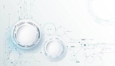 Devre kartı ile vektör tasarım 3d kağıt daire. İllüstrasyon soyut modern futuristik, mühendislik, bilim, teknoloji arka plan.