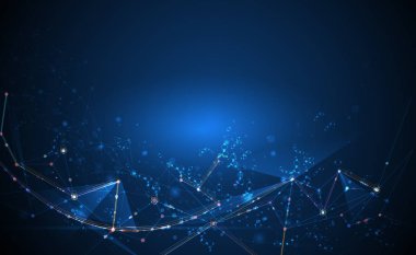 Vektör tasarım ağ iletişim teknolojisi koyu mavi zemin üzerine. Dijital futuristik bilim teknoloji kavramı