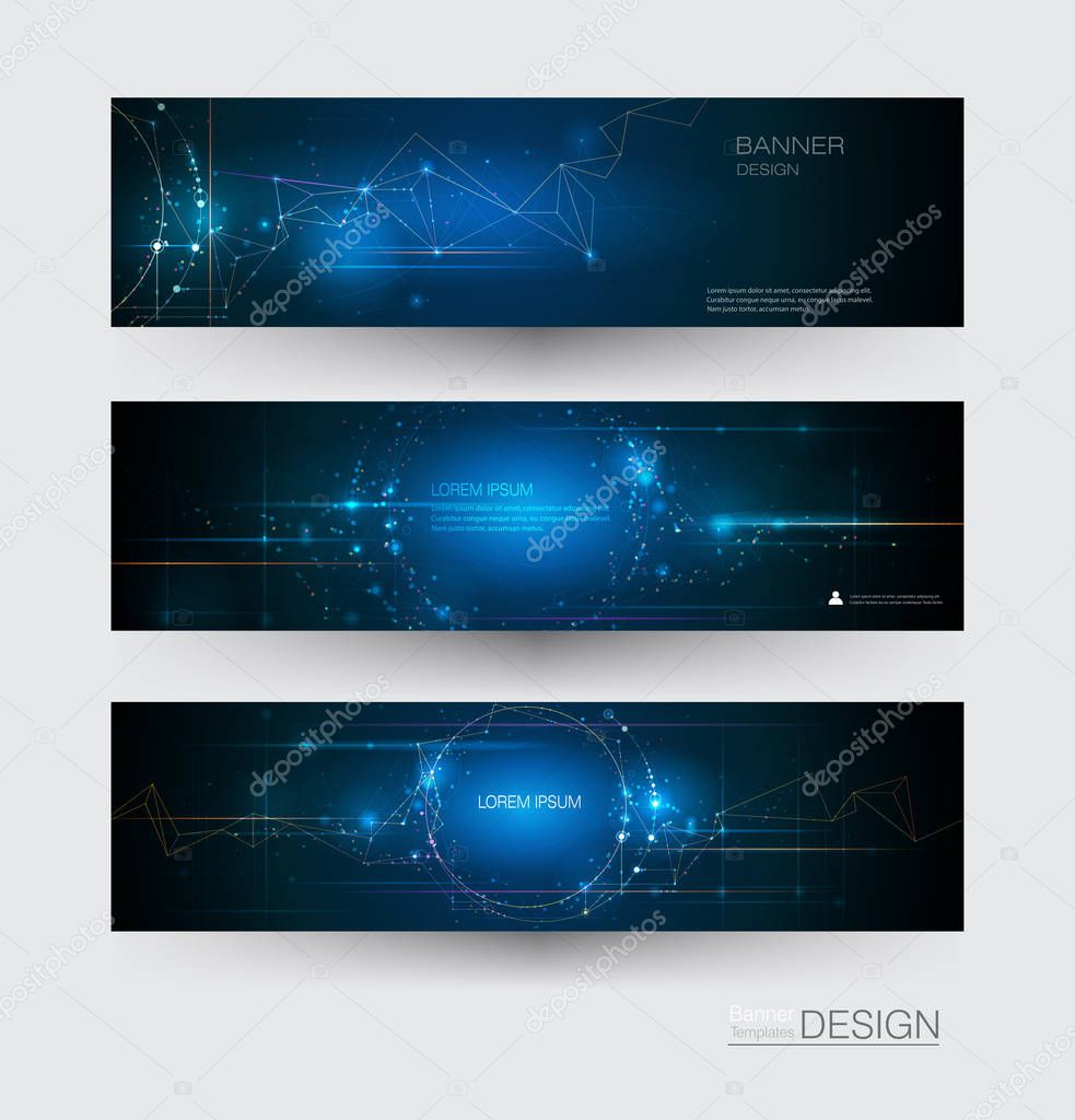 Abstract Molecules banners set with Circles,Lines,Geometric,Polygon. Vector design network communication background