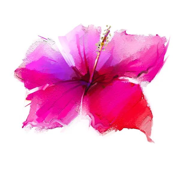 Abstrait peinture à l'huile fleur d'hibiscus rouge. Illustration isolée du printemps, dessin de fleurs d'été sur fond blanc . — Photo