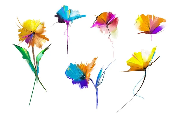Abstracto óleo pintura flor y hoja. Ilustración aislada de primavera, flores de verano diseño de pintura sobre fondo blanco — Foto de Stock