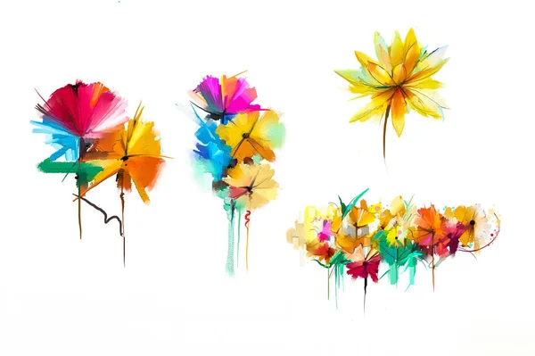 Αφηρημένη ελαιογραφία λουλούδι και φύλλο. Εικονογράφηση απομονωμένη της άνοιξης, καλοκαίρι λουλούδια χρώμα σχεδιασμού πέρα από λευκό φόντο — Φωτογραφία Αρχείου