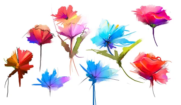 Abstraktes Ölgemälde Blume und Blatt. Illustration isoliert von Frühling, Sommer Blumen malen Design über weißem Hintergrund. — Stockfoto