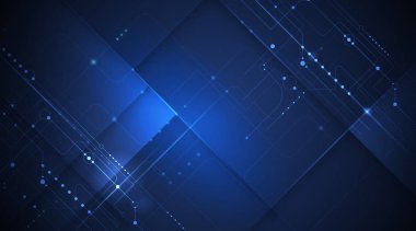 Vektör anakart veya mavi arka planda devre kartı. Soyut Hi-Tech fütüristik, dijital mühendislik, bilim teknoloji kavramı