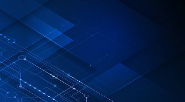 Vektör anakart veya mavi arka planda devre kartı. Soyut Hi-Tech fütüristik, dijital mühendislik, bilim teknoloji kavramı