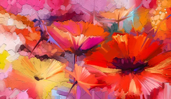 Llustration pintura a óleo floral para fundo. Pinturas de arte moderna flores com amarelo, cor vermelha . — Fotografia de Stock
