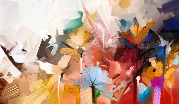 Illustration Ölgemälde blumig für Hintergrund. moderne Kunst Gemälde Blumen mit gelber, roter Farbe. — Stockfoto