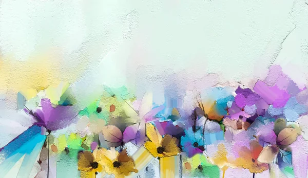 Abstrakt färgglad olja, akrylmålning av vårblomma. Illustration oljemålning blommig för bakgrund. Modern konst målningar blommor med gul, röd färg. — Stockfoto