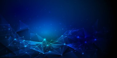 Vektör tasarım ağ iletişim teknolojisi koyu mavi zemin üzerine. Dijital futuristik bilim teknoloji kavramı