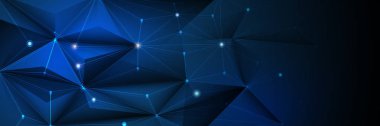 Çizgiler, Geometrik, Çokgen, Üçgen desenli İllüstrasyon Molekülleri. Koyu mavi arkaplanda vektör paneli tasarımı ağ iletişim teknolojisi