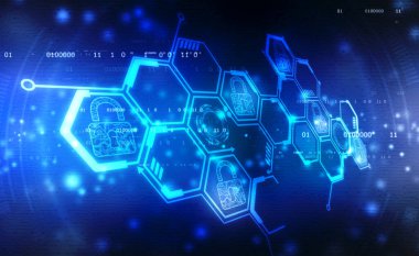 Teknoloji güvenliği kavramı. Modern güvenlik dijital arka planı. Koruma sistemi, Siber Güvenlik ve bilgi ya da ağ koruması. Gelecekteki siber teknoloji web ve iş geçmişi