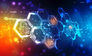 Teknoloji güvenliği kavramı. Modern güvenlik dijital arka planı. Koruma sistemi, Siber Güvenlik ve bilgi ya da ağ koruması. Gelecekteki siber teknoloji web ve iş geçmişi
